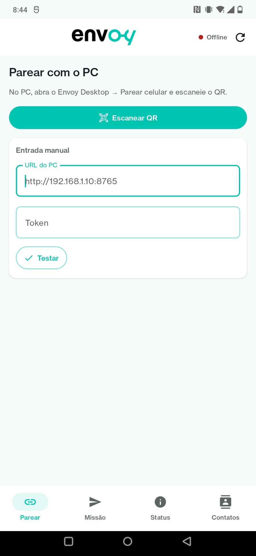 Tela de pareamento com QR no app Envoy